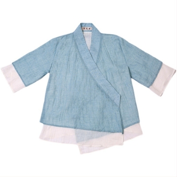 Top od pamuka-lina s mandarin ovratnikom, kineskog stila, širokog kroja; ženski set s širokim hlačama — Vinylon vlakno, OEM prerada, proljeće 2022