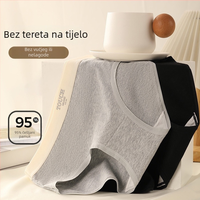 Ženski pamukasti set donjeg rublja - srednji pojas, prozračan, 3 komada, pleteni materijal