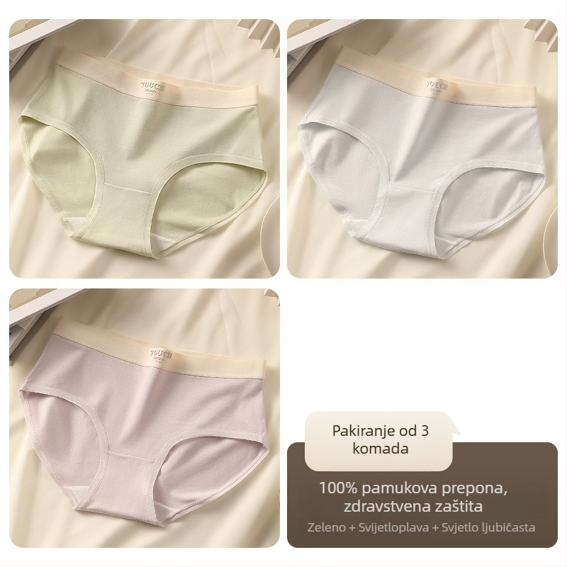 Ženski pamukasti set donjeg rublja - srednji pojas, prozračan, 3 komada, pleteni materijal