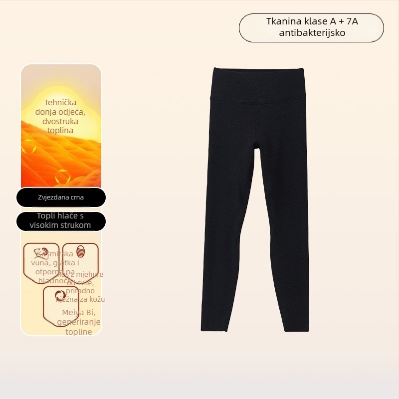 Ženske termo tajice s flis podstavom, visokim pojasom, dvostruki sloj, antibakterijske, izuzetno tople