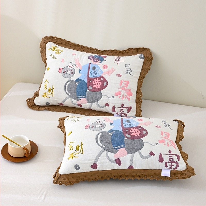 Dječja jastučnica | pamuk gazna tkanina, Jacquard tkanina, reaktivna tisk, dizajn s likom crtića i čipke, mekana i prozračna, upija znoj