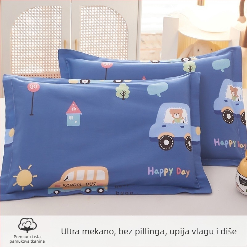 Dječja jastučnica - 100% pamuk, twill tkanina, brušenje po nitima, bojenje po niti, karikatura stil, 60s broj vlakana
