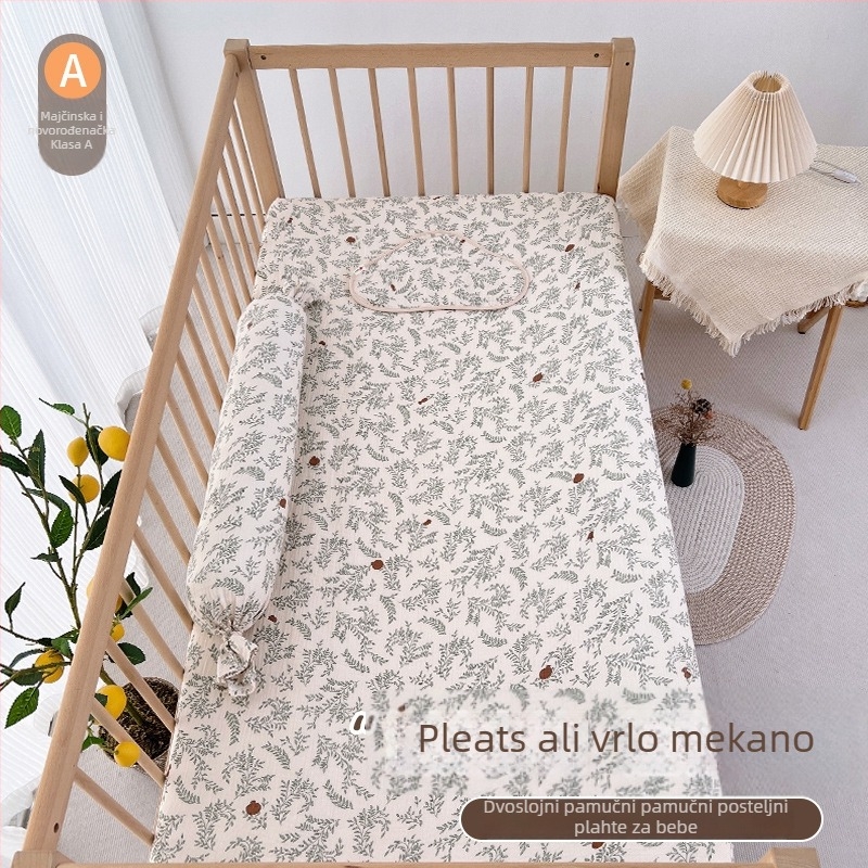 Dječji prilagođeni list za madrac od gaze, uzorak biljaka, reaktivno tiskanje, za sve sezone