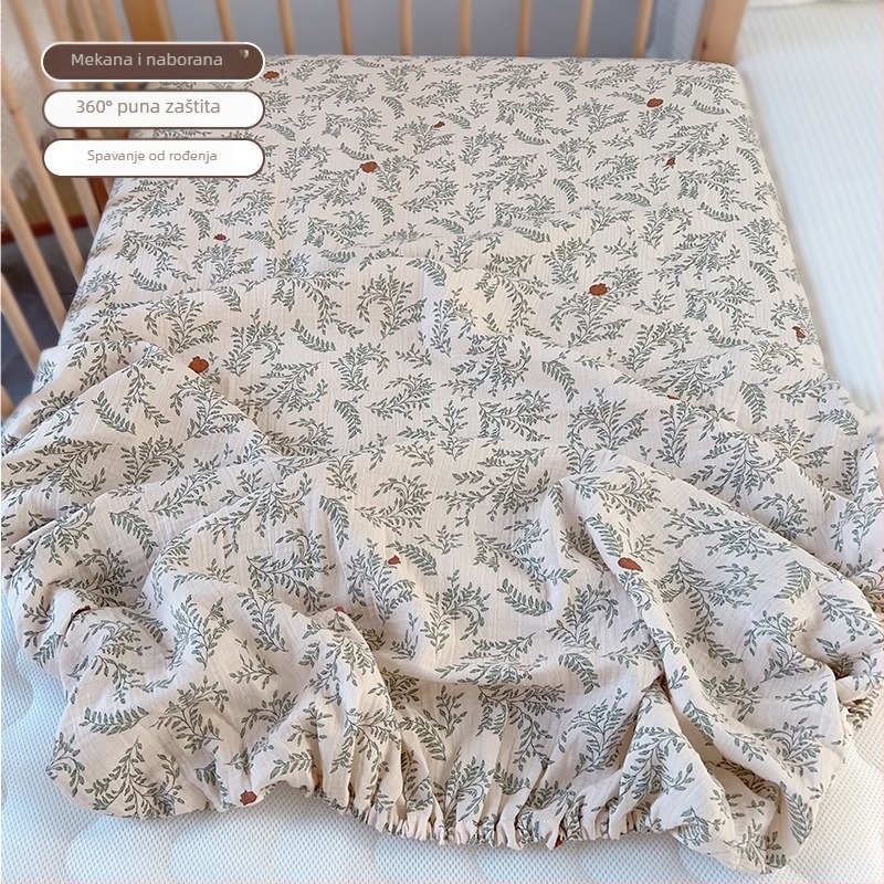 Dječji prilagođeni list za madrac od gaze, uzorak biljaka, reaktivno tiskanje, za sve sezone