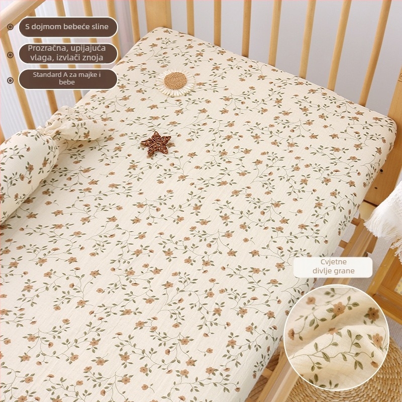 Dječji prilagođeni list za madrac od gaze, uzorak biljaka, reaktivno tiskanje, za sve sezone
