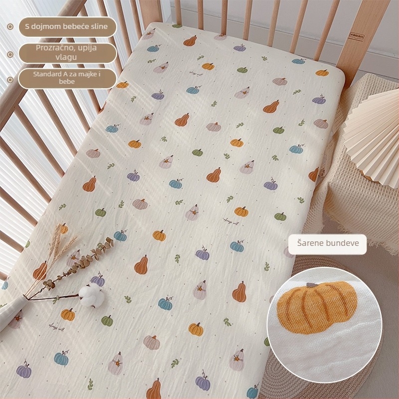 Dječji prilagođeni list za madrac od gaze, uzorak biljaka, reaktivno tiskanje, za sve sezone