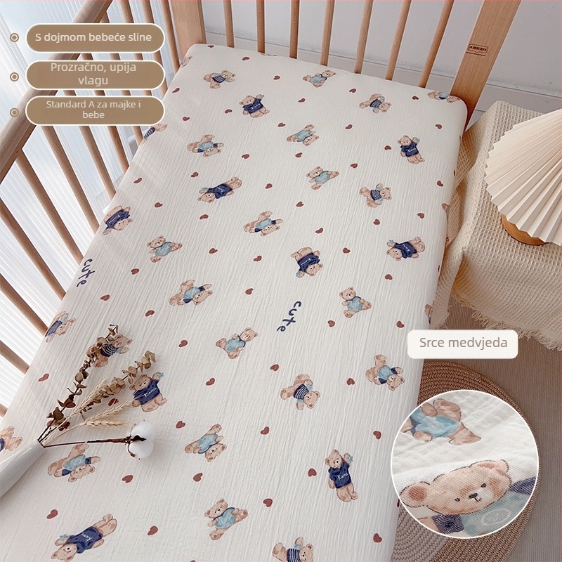Dječji prilagođeni list za madrac od gaze, uzorak biljaka, reaktivno tiskanje, za sve sezone
