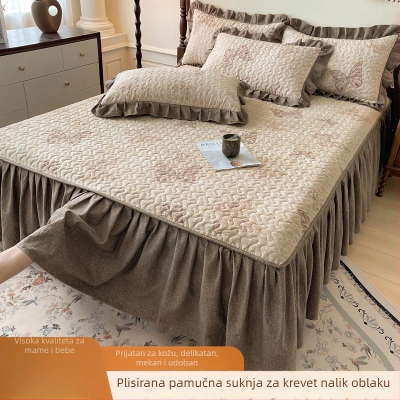 Pamukna quiltana rub kreveta za krevet 1,5 m, cvjetni uzorak, reactive tisk, protuklizni, otporan na prljavštinu, trodijelni set