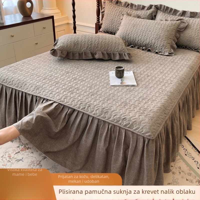 Pamukna quiltana rub kreveta za krevet 1,5 m, cvjetni uzorak, reactive tisk, protuklizni, otporan na prljavštinu, trodijelni set
