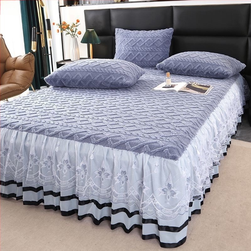 Prekrivka za krevet s mliječnim velurom i akrilnim vlaknima, monokromatski uzorak, twill tkanje, stil princeze