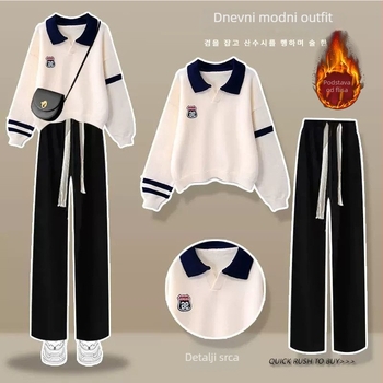 Ženski dvodijelni komplet, sveučilišni stil, geometrijski print, top s dugim rukavima, 95% poliester