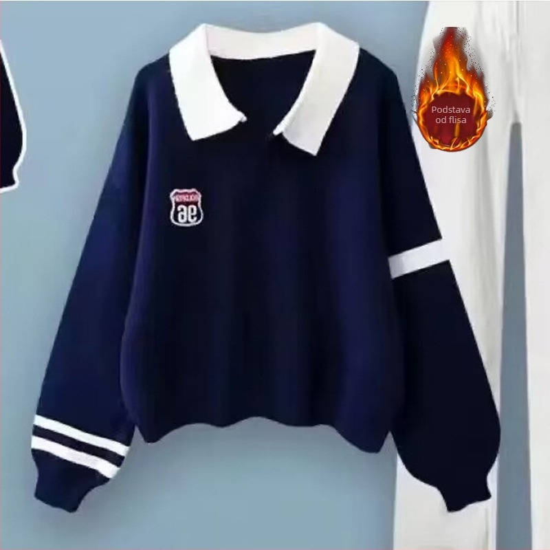 Ženski dvodijelni komplet, sveučilišni stil, geometrijski print, top s dugim rukavima, 95% poliester