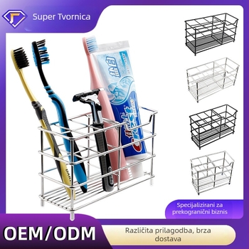 Metalni zidni držač za četkice za zube u kupaonici, bez bušenja, skladištenje paste i četkica