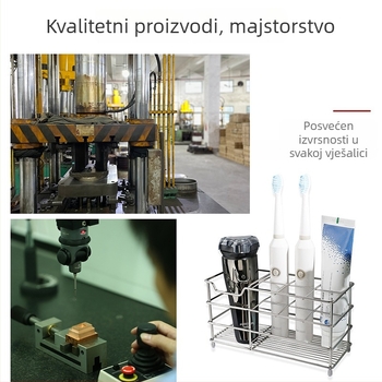 Metalni zidni držač za četkice za zube u kupaonici, bez bušenja, skladištenje paste i četkica