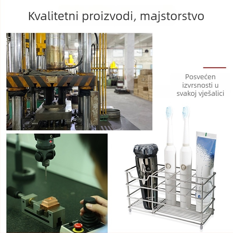 Metalni zidni držač za četkice za zube u kupaonici, bez bušenja, skladištenje paste i četkica