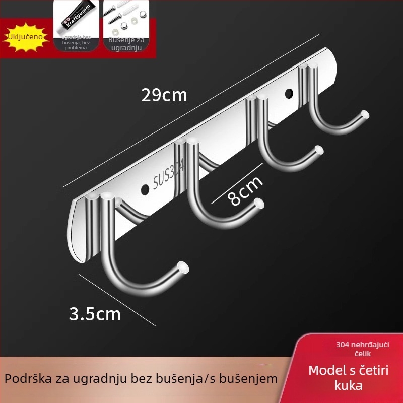 Nerđave čelične samoljepljive kukice za zid – kuhinja i kupaonica, zidno postavljanje bez bušenja, 3+ kukice, nosivost preko 30 kg, novi kineski stil