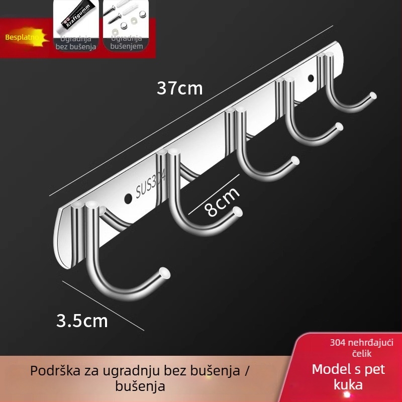 Nerđave čelične samoljepljive kukice za zid – kuhinja i kupaonica, zidno postavljanje bez bušenja, 3+ kukice, nosivost preko 30 kg, novi kineski stil