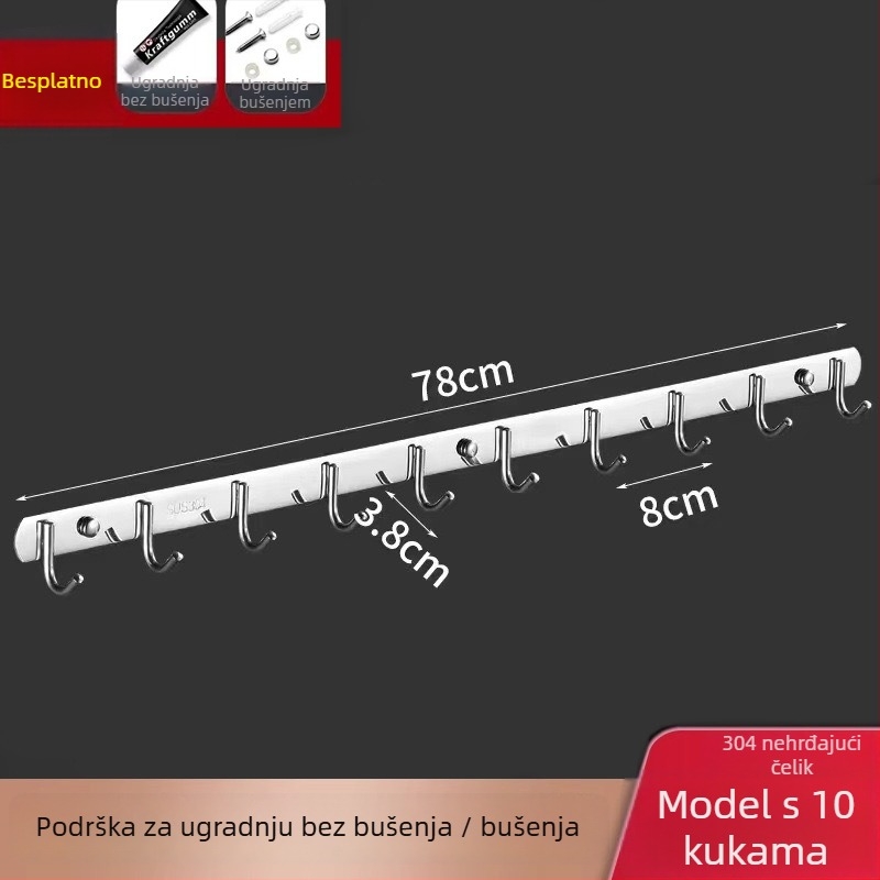 Nerđave čelične samoljepljive kukice za zid – kuhinja i kupaonica, zidno postavljanje bez bušenja, 3+ kukice, nosivost preko 30 kg, novi kineski stil