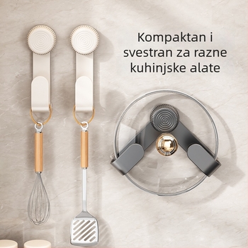 Držač poklopca lonca sa usisnom čašom, zidni držač, bez bušenja, višestruki kuhinjski organizator, plastika