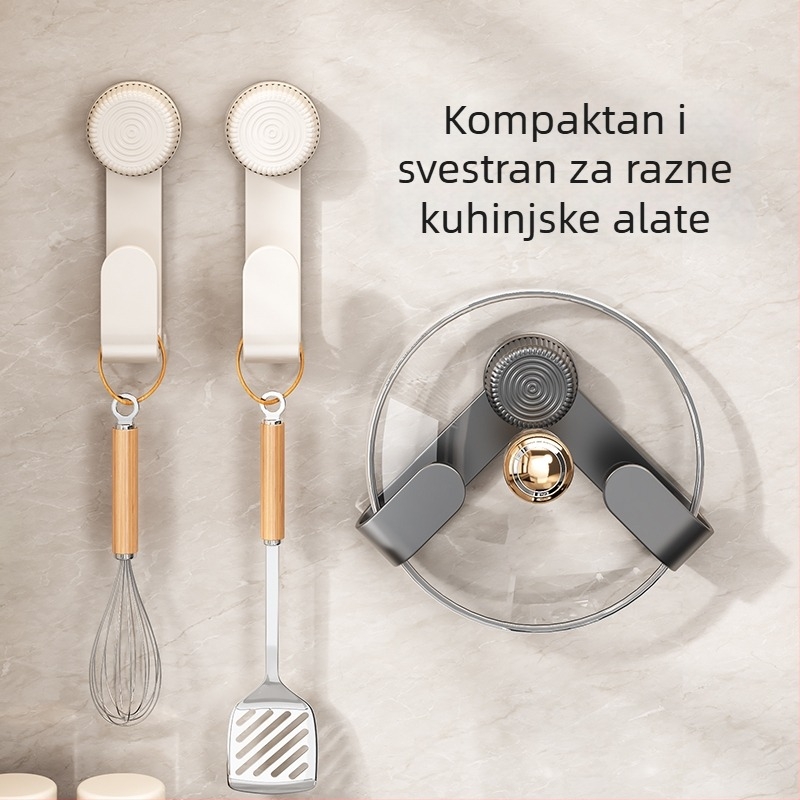 Držač poklopca lonca sa usisnom čašom, zidni držač, bez bušenja, višestruki kuhinjski organizator, plastika