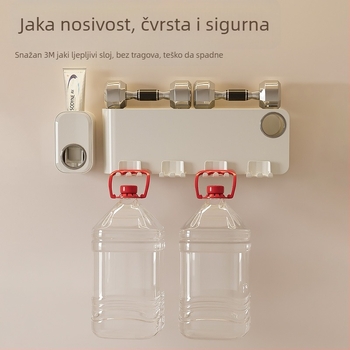 Držač za četkice za zube, zidni, bez bušenja, plastični, s utorom za pastu