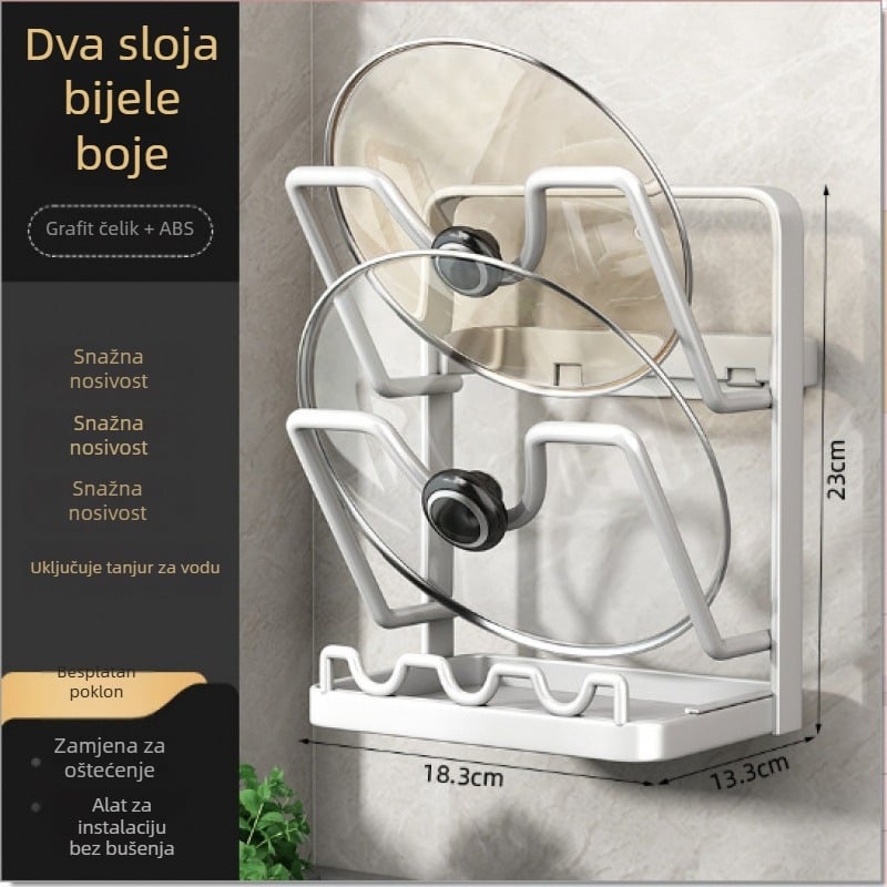 Zidni kuhinjski organizator za poklopce lonaca i daske za rezanje, bez bušenja, od karbonskog čelika