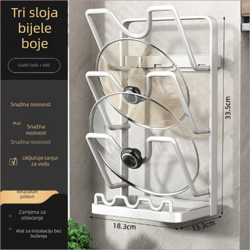 Zidni kuhinjski organizator za poklopce lonaca i daske za rezanje, bez bušenja, od karbonskog čelika