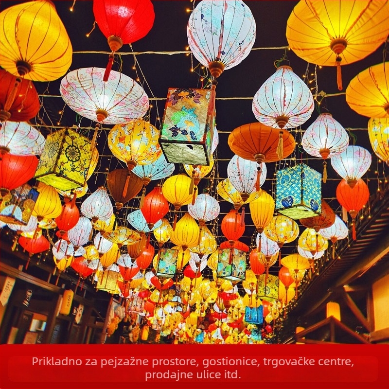 Vanjski lampion od svile, antikni retro stil, nepravilnog oblika, osvjetljavajući