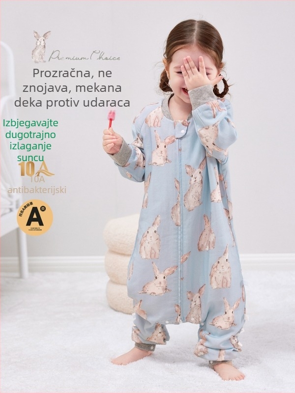 Spavaća vreća za bebe i djecu s odvojenim nogama, gazasta bambus-pamučna tkanina, antibakterijski, četiri sloja, Klasa A, za sve sezone