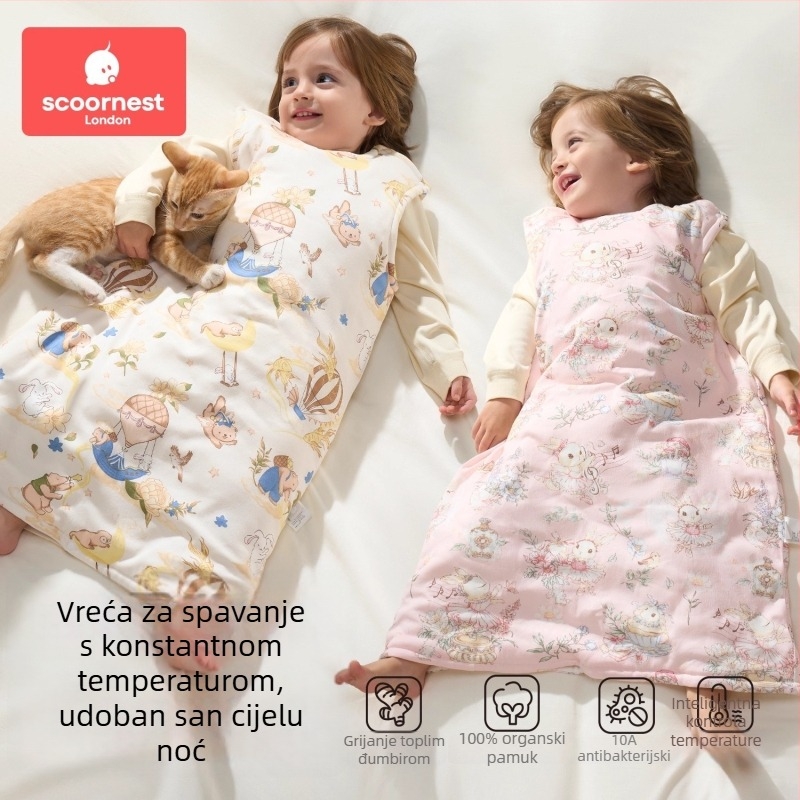 Kechao dječji vest spavaća vreća, 100% pamuk, sve sezone, kontrola temperature, karikatura uzorak