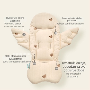 Nan Baby jastučić za kolica i dječji stol za hranjenje, za bebe 0–12 mjeseci, prilagodljiv, anđeoski stil, materijal: prozračni pamuk + svila nit + ice silk