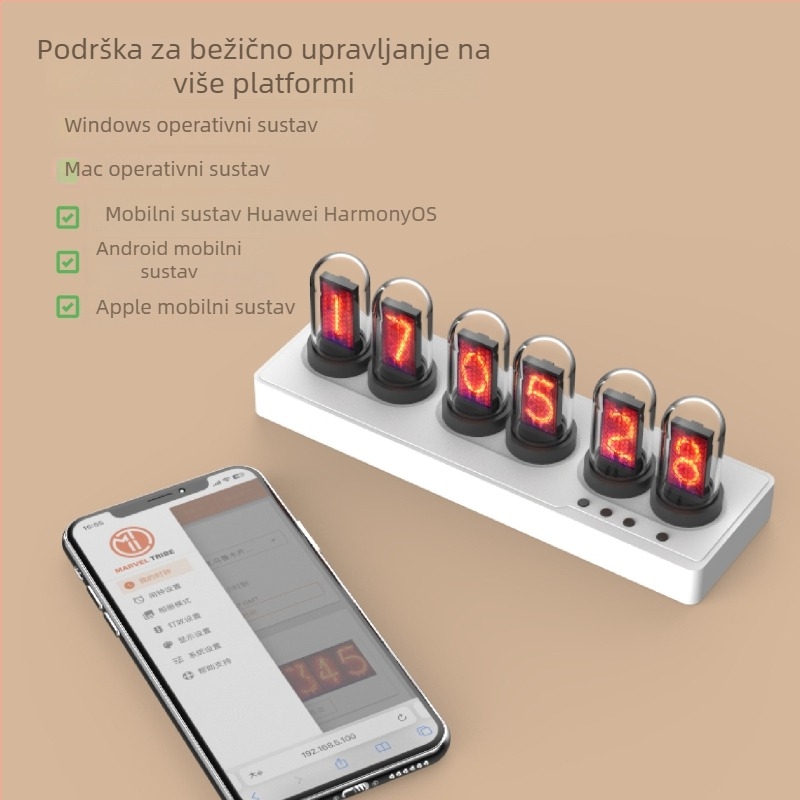 Stolni sat s prognozom vremena, alarmom, kalendarom, prikazom tjedna i inteligentnim režimom scena (LED zaslon, vanjsko napajanje, elektronički pogon, ABS kućište, brojčanik od organskog stakla)