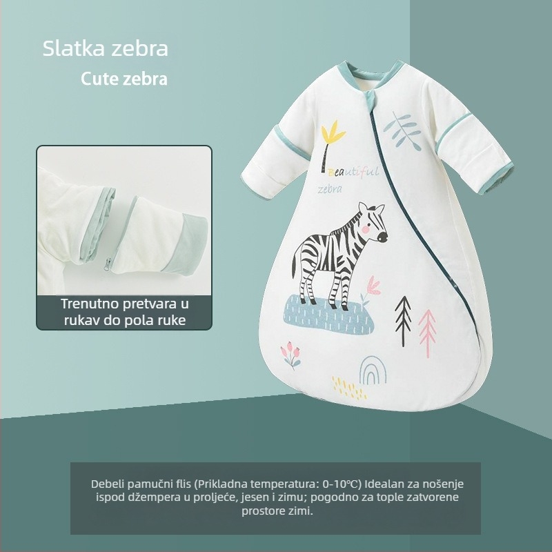 Debeli dječji spavaći vreć od čistog pamuka, jednodijelni prešiven dizajn, s odvojivim rukavima, zimi, za uzrast 0–3 godine, duljina 80 cm