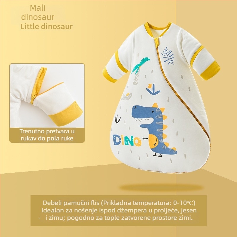 Debeli dječji spavaći vreć od čistog pamuka, jednodijelni prešiven dizajn, s odvojivim rukavima, zimi, za uzrast 0–3 godine, duljina 80 cm
