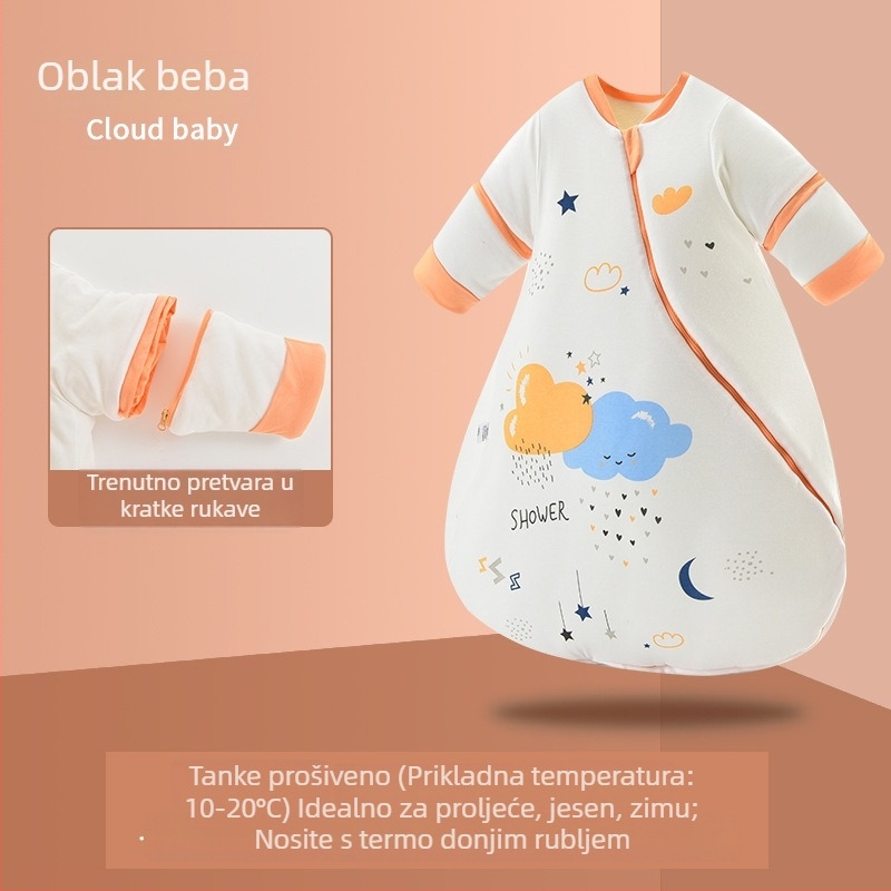 Debeli dječji spavaći vreć od čistog pamuka, jednodijelni prešiven dizajn, s odvojivim rukavima, zimi, za uzrast 0–3 godine, duljina 80 cm