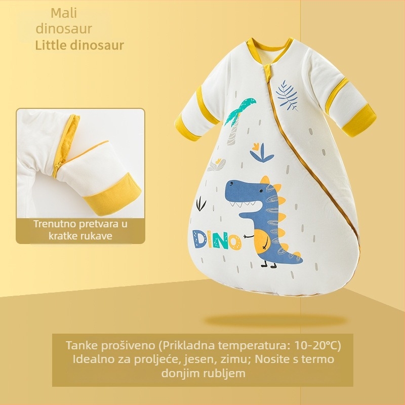 Debeli dječji spavaći vreć od čistog pamuka, jednodijelni prešiven dizajn, s odvojivim rukavima, zimi, za uzrast 0–3 godine, duljina 80 cm