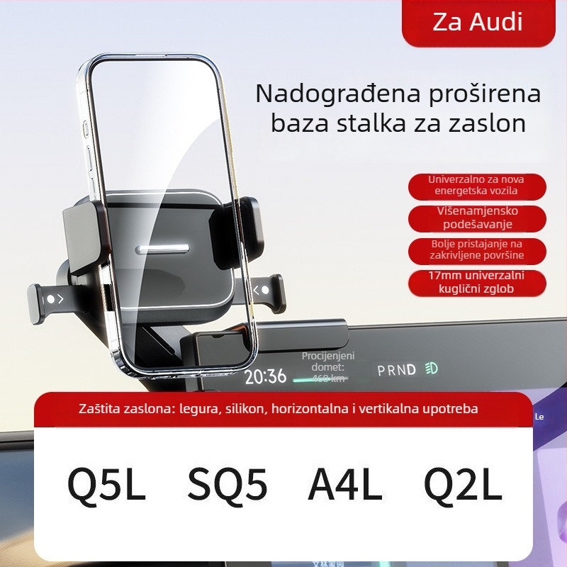 Auto držač za središnji zaslon električnog vozila, poseban držač navigacije, zaključavanje jednim klikom, držač telefona s horizontalnim i vertikalnim postavom