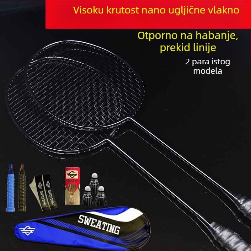 Set od 2 badminton reketa od karbonskih vlakana – ultralako 85–89 g, ručka G2, ravna osovina