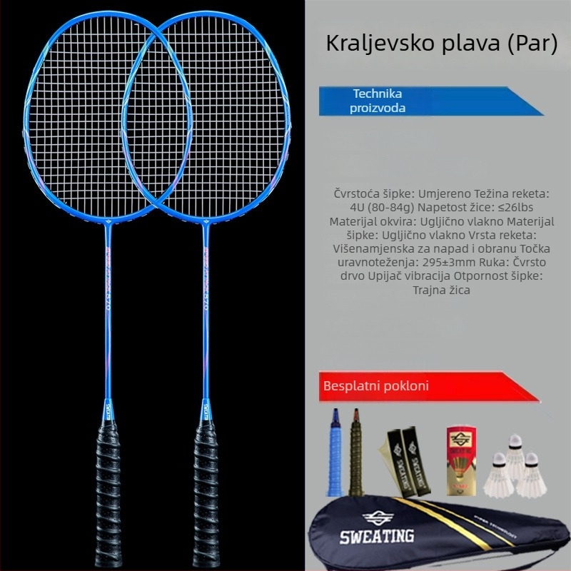 Set od 2 badminton reketa od karbonskih vlakana – ultralako 85–89 g, ručka G2, ravna osovina