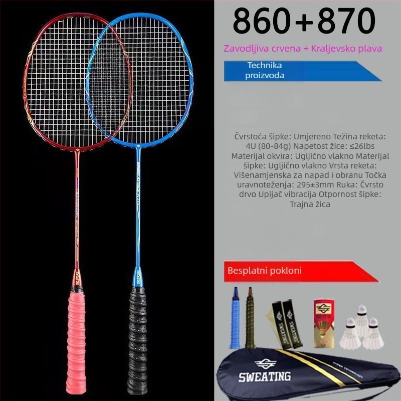 Set od 2 badminton reketa od karbonskih vlakana – ultralako 85–89 g, ručka G2, ravna osovina