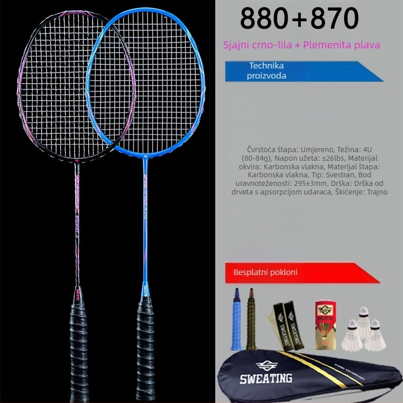 Set od 2 badminton reketa od karbonskih vlakana – ultralako 85–89 g, ručka G2, ravna osovina