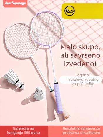 Badminton raketa Bo'weiqi/Popovich – izbalansirana glava, kompaktan dizajn, karbonska vlakna, titanij-ova legura, napetost 22–24 lb