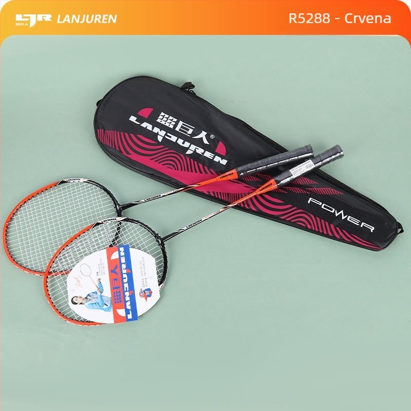 Set dvije badminton rakete – lagan, okvir od staklo-aluminija, najlon končići, težina 90–94 g, za početnike i amatere