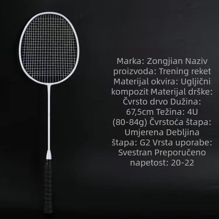 Badminton raketa s karbonskim okvirom, težina 85–89 g, direktan udarac, podrijetlo Jiangxi Ji'an, za amaterske srednjoškolce