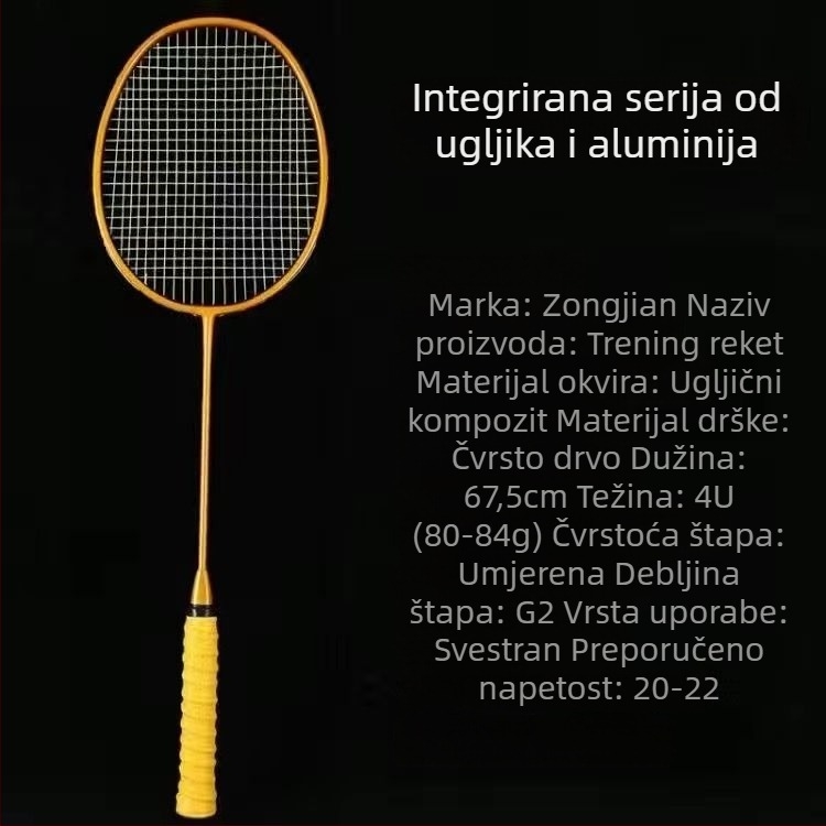 Badminton raketa s karbonskim okvirom, težina 85–89 g, direktan udarac, podrijetlo Jiangxi Ji'an, za amaterske srednjoškolce