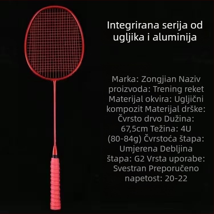 Badminton raketa s karbonskim okvirom, težina 85–89 g, direktan udarac, podrijetlo Jiangxi Ji'an, za amaterske srednjoškolce