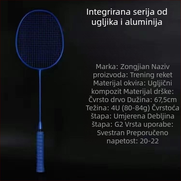Badminton raketa s karbonskim okvirom, težina 85–89 g, direktan udarac, podrijetlo Jiangxi Ji'an, za amaterske srednjoškolce