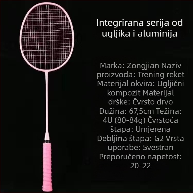 Badminton raketa s karbonskim okvirom, težina 85–89 g, direktan udarac, podrijetlo Jiangxi Ji'an, za amaterske srednjoškolce