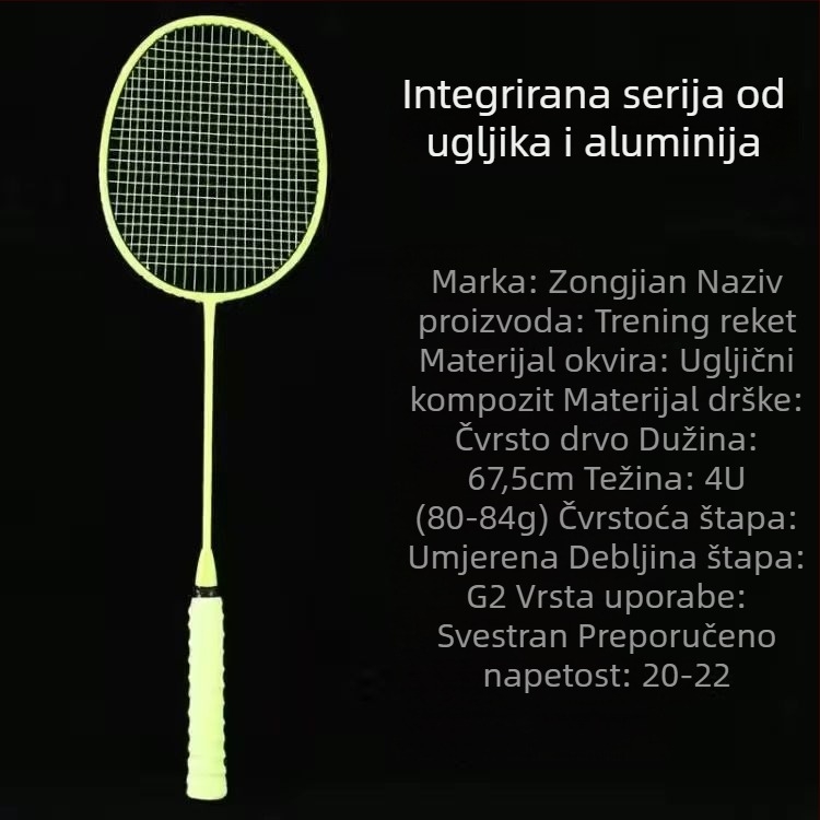 Badminton raketa s karbonskim okvirom, težina 85–89 g, direktan udarac, podrijetlo Jiangxi Ji'an, za amaterske srednjoškolce