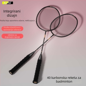 Set dviju badminton raketa od karbonskih vlakana, jedinstven okvir, izdržljiv za profesionalni trening